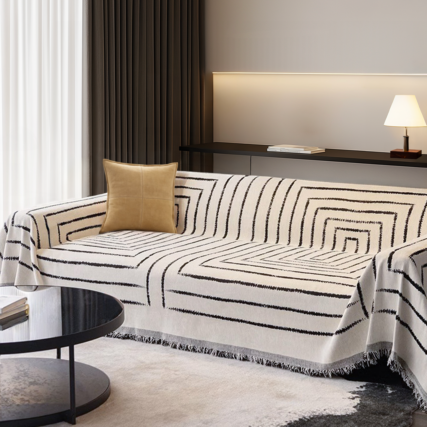 Copridivano d’Eleganza Raffinata in Stile Monocromatico per un’Armonia di Colori e Design
