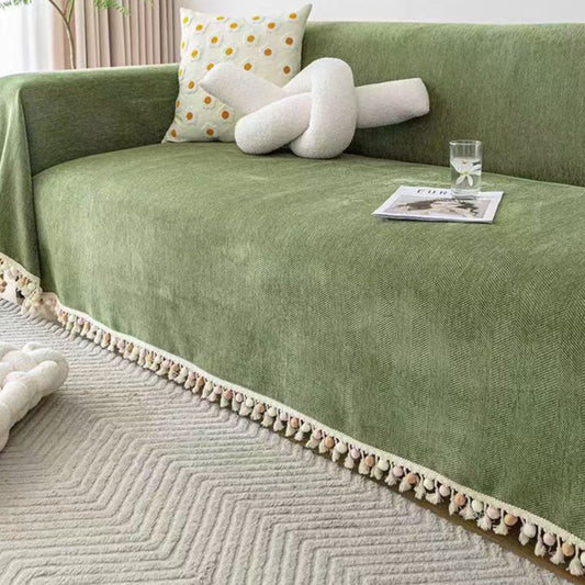 Copridivano Decorativo con Motivo Geometrico Zig Zag e Frange Sofisticate