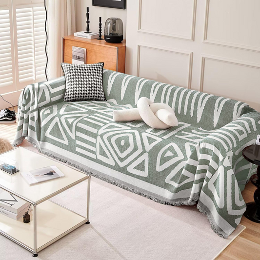 Copridivano con Fantasia Geometrica in Stile Bohémien, per un'Armonia di Colori e Atmosfere Creative