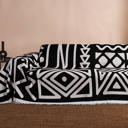 Copridivano d’Ispirazione Boho con Disegni Geometrici e Dettagli Eleganti